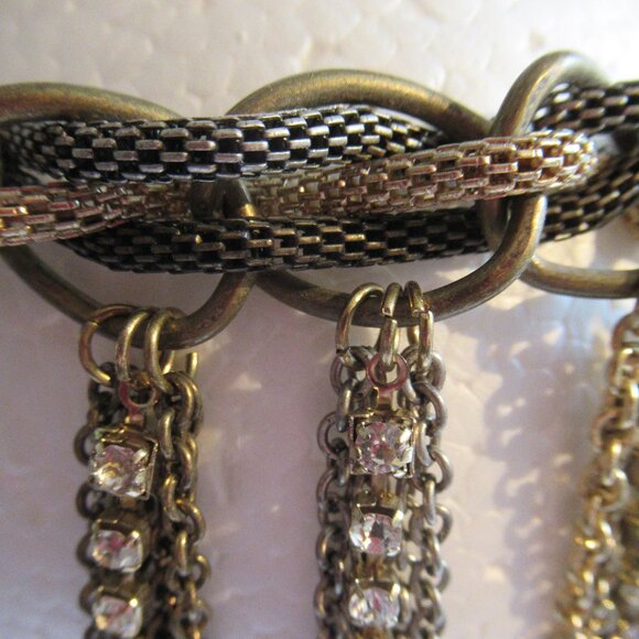 Steampunk, Chain & Crystal Choker, Gold, Silver, Bronze, Pewter, Rope, Link, Vtg - Picture 4 of 10